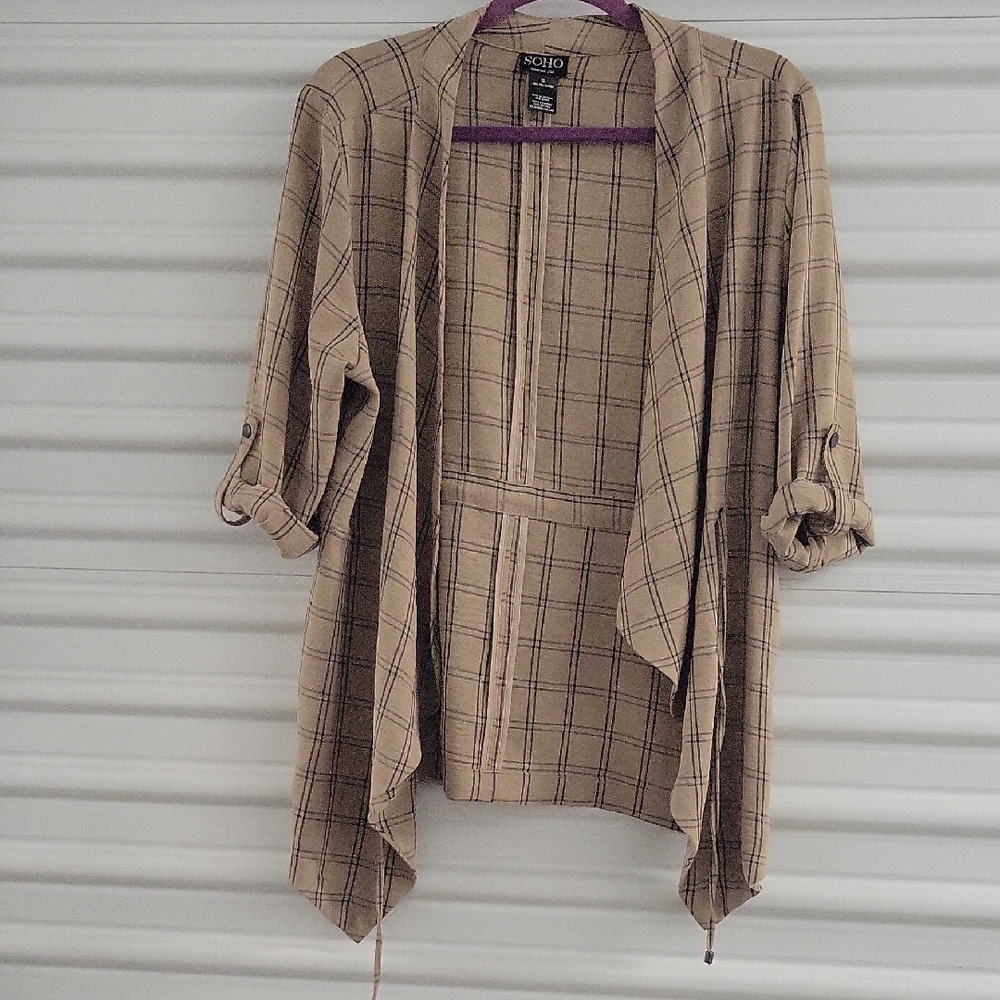 Soho Beige Checkered Open Cardigan